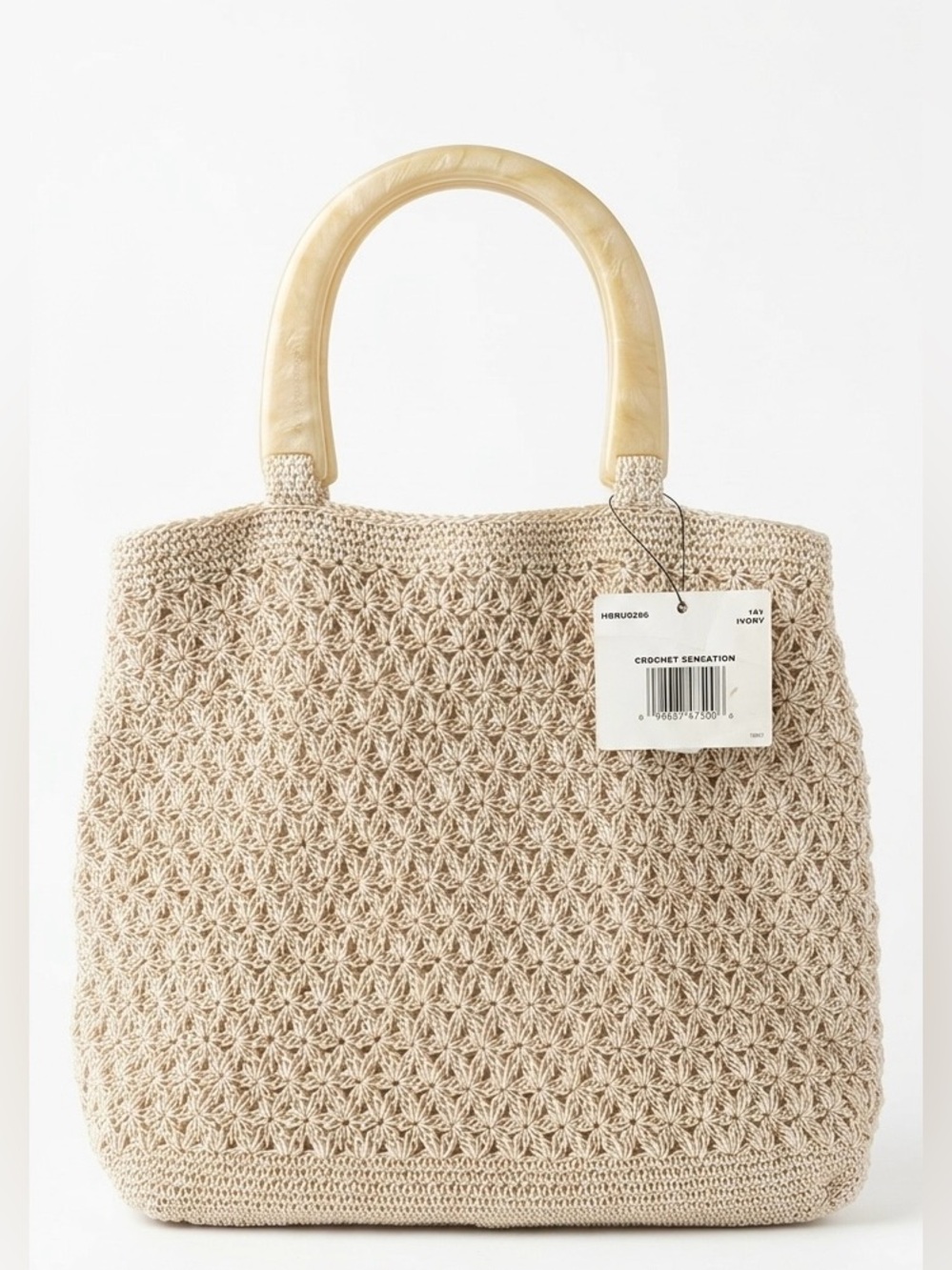 NWT• Vintage 90s Liz Claiborne Ivory Crochet Lucite Top Handle Mini Tote Bag